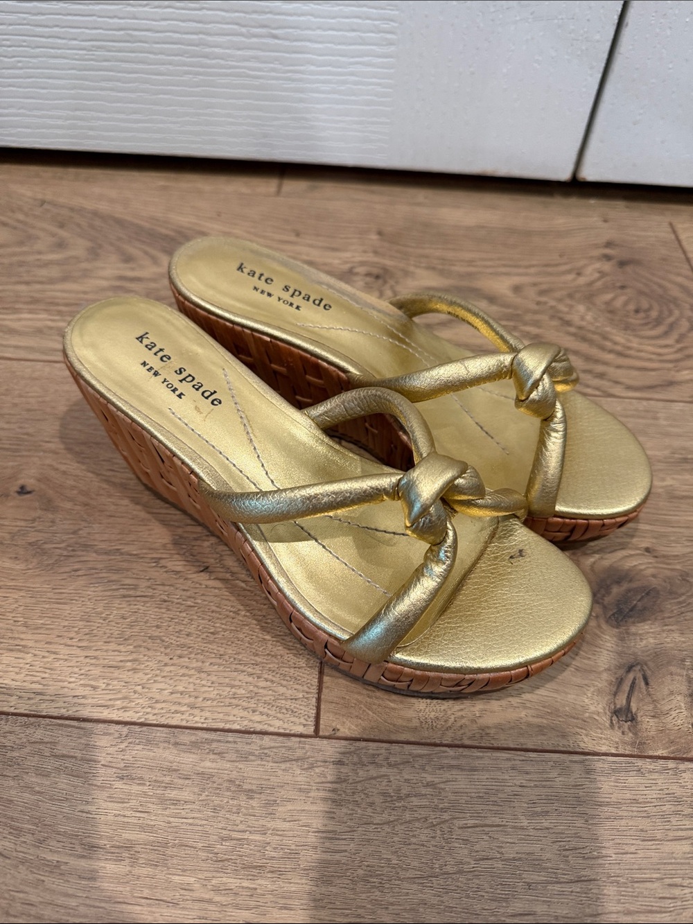 kate spade Metallic Gold Knotted Wedge Sandals